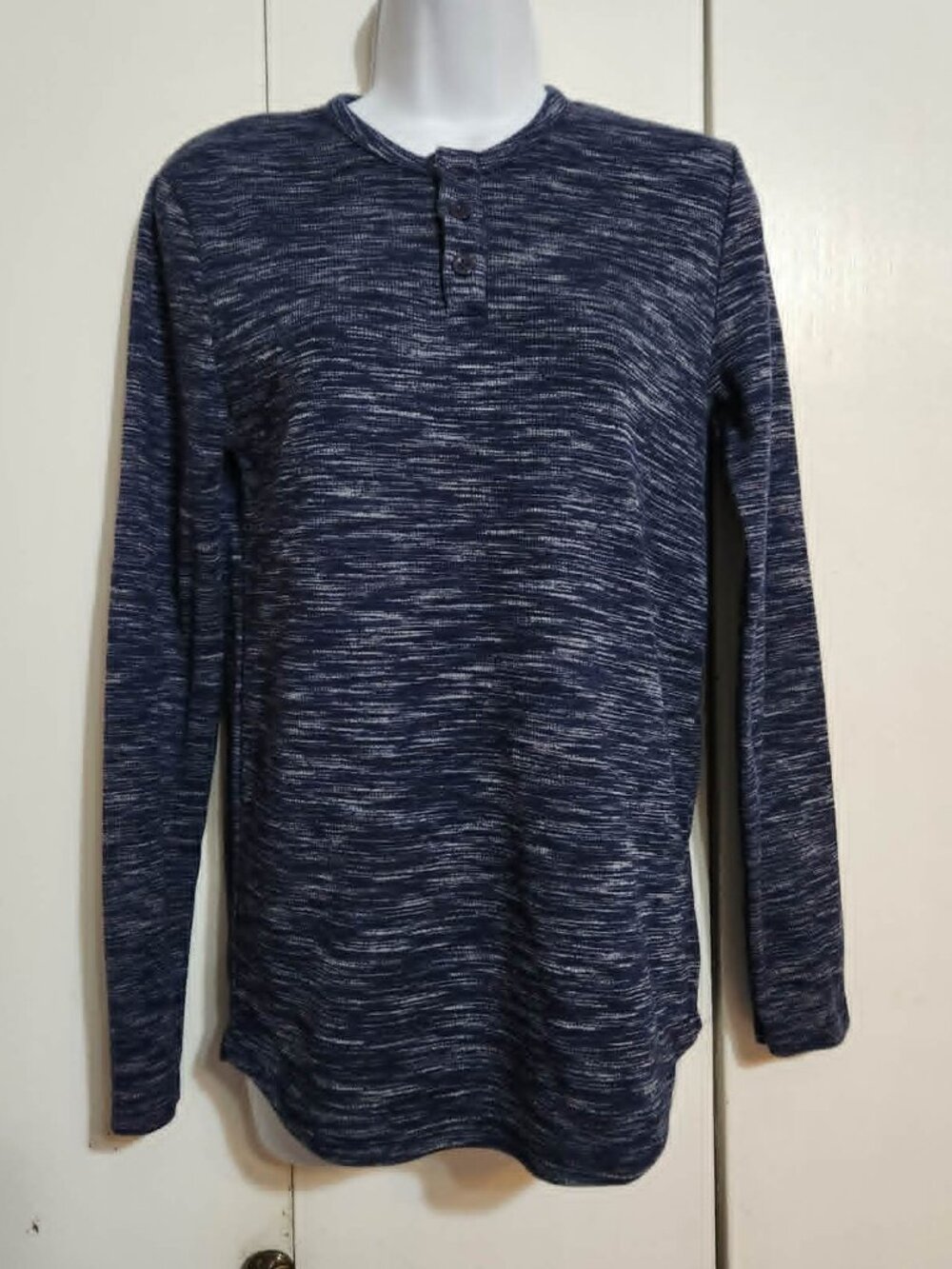 Rustic Souls Womens Henley Shirt Small Blue Space Dye Long Sleeve Textured Knit